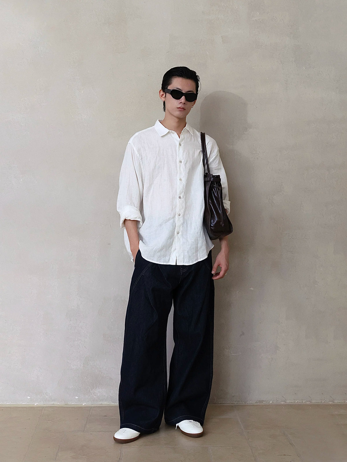 Linen-Blend Relaxed Long-Sleeve Shirt