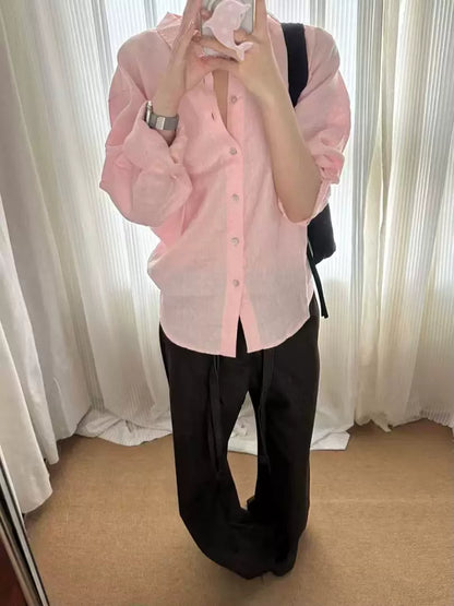Linen-Blend Relaxed Long-Sleeve Shirt