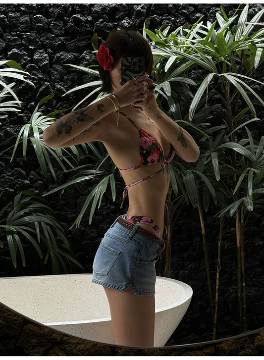 Low Rise Retro Denim Shorts