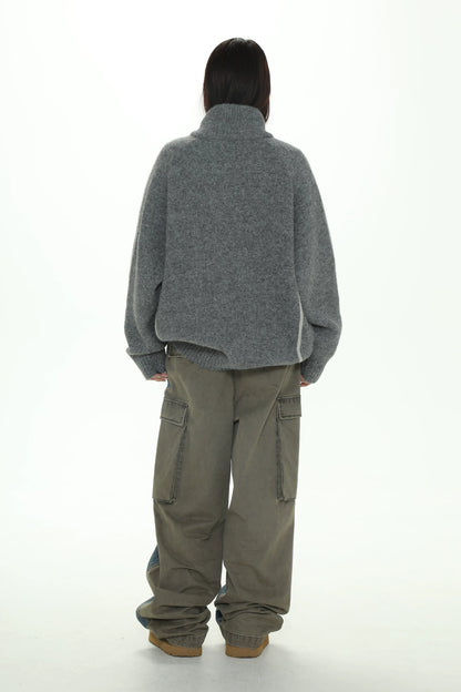MASONPRINCE Contrast Piping Wool-Blend Zip Cardigan