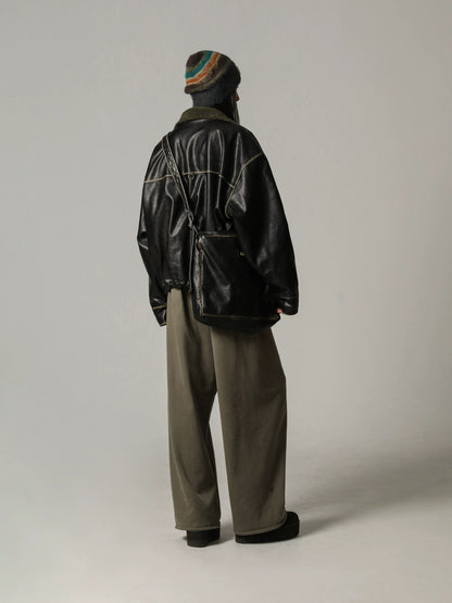 MASONPRINCE Distressed Faux Leather Shearling Jacket