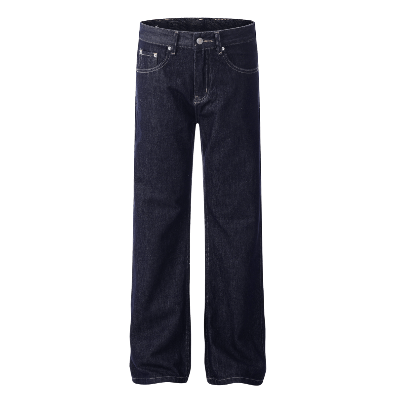 Men's dark blue straight leg jeans - classic american fit denim pants slim regular