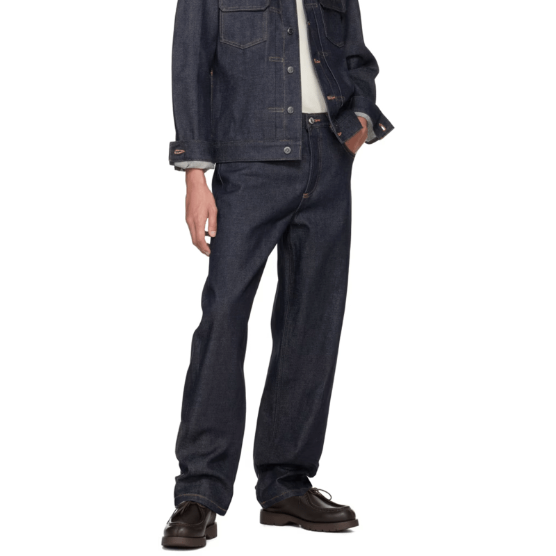 Men's dark blue straight leg jeans - classic american fit denim pants slim regular