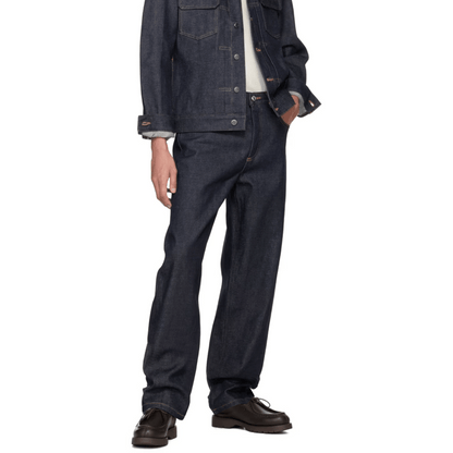 Men's dark blue straight leg jeans - classic american fit denim pants slim regular