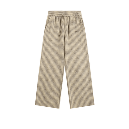 Men's women's beige sweatpants - retro athletic joggers with elastic waist pocket casual