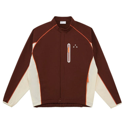 Men's women's contrast color jacket - coffee color beige orange accent outdoor adventure jacket with chest pocket embroidery