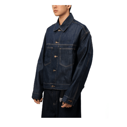 Men's women's denim shirt jacket outfit - with matching wide leg jeans overshirt casual style