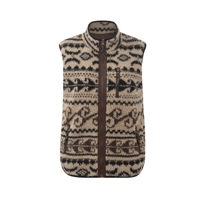 Men's women's Khaki vest - retro lamb wool gilet sleeveless zip up high collar layering