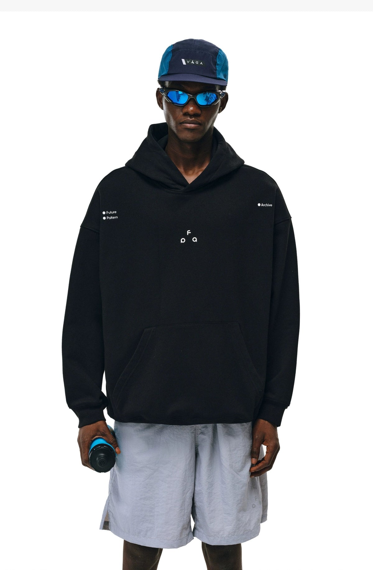 Men's women's thermoregulating hoodie - black heavyweight sweat with front pocket white print smart temperature control