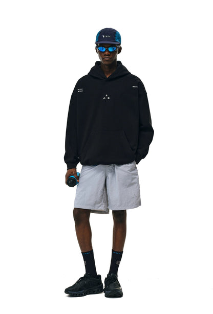 Men's women's thermoregulating hoodie - black heavyweight sweat with front pocket white print smart temperature control