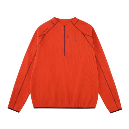 Men's women's UPF 50+ sun protection top - Jiannian red quarter zip pullover Deep red piping premium knit activewear