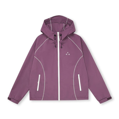 Men's women's waterproof outdoor jacket - purple windbreaker rain coat with white zipper pockets | Stain resistant lightweight hiking jacket