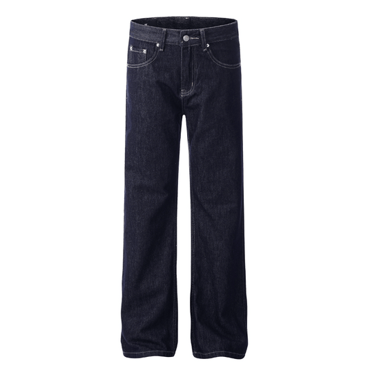 Men's dark blue straight leg jeans - classic american fit denim pants slim regular