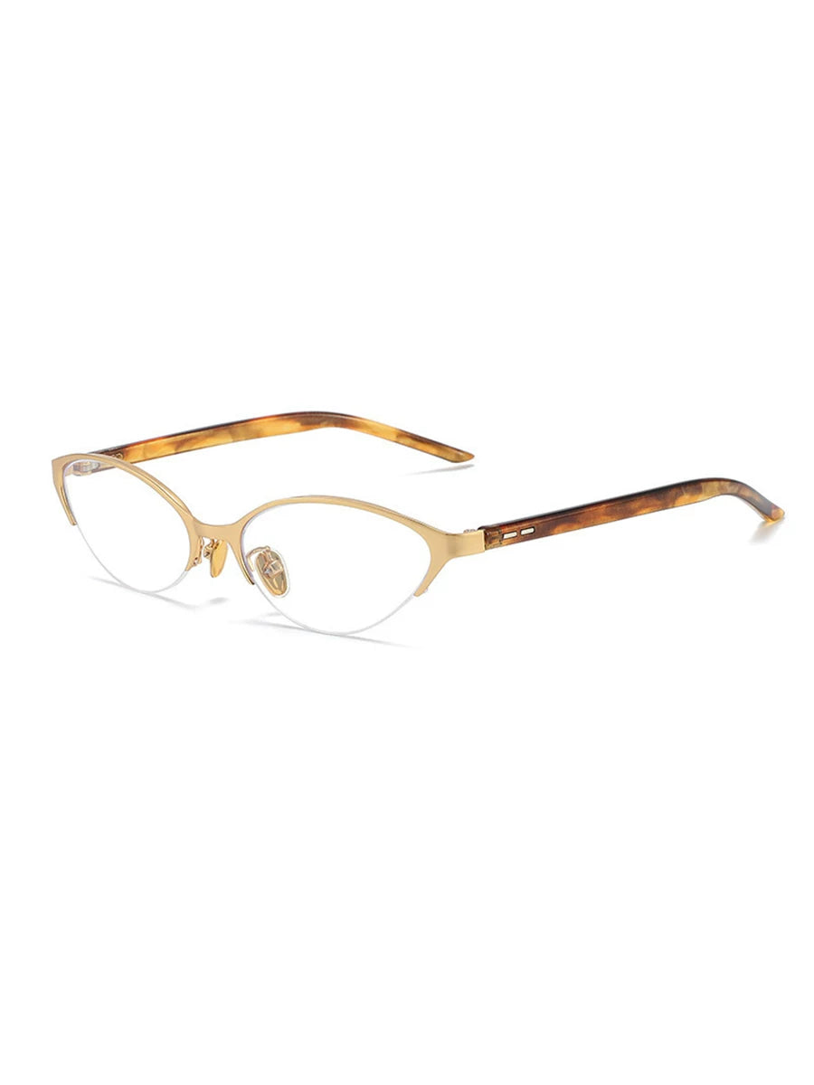 Gold-Tone Frame / Clear Lenses Metal Cat-Eye UV-Protective Sunglasses