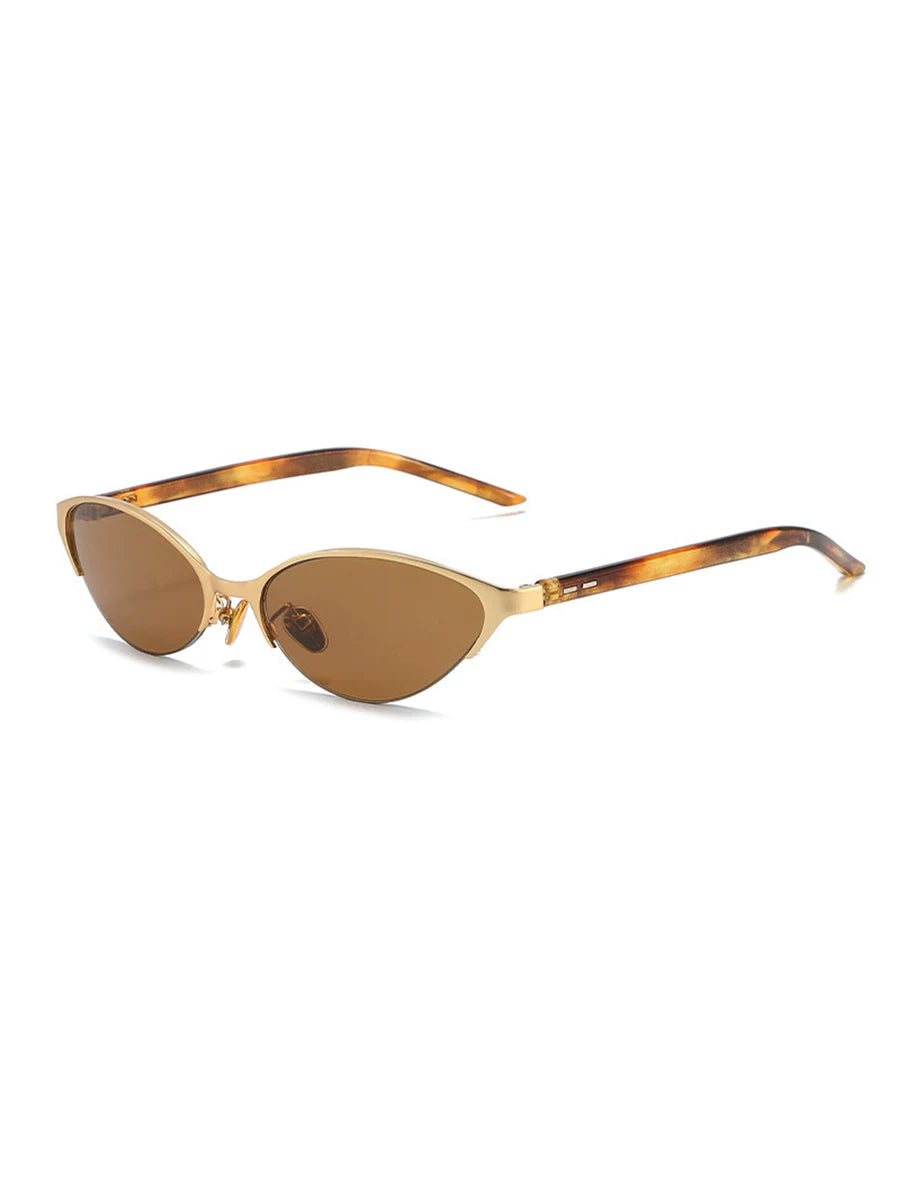 Gold-Tone Frame / Brown Lenses Metal Cat-Eye UV-Protective Sunglasses