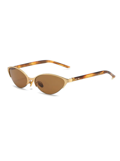 Gold-Tone Frame / Brown Lenses Metal Cat-Eye UV-Protective Sunglasses