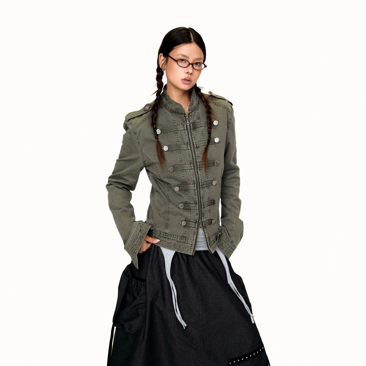 Women’s Napoleon-Style Washed Cropped Denim Jacket