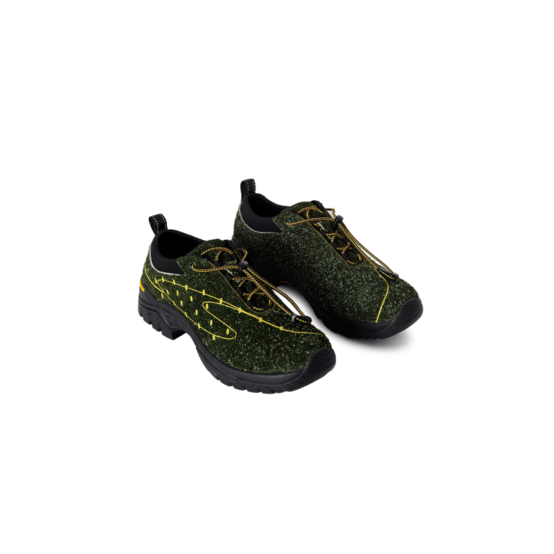 Moss Green Lace-Up Sneakers — green and black pair, angled view