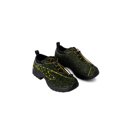 Moss Green Lace-Up Sneakers — green and black pair, angled view