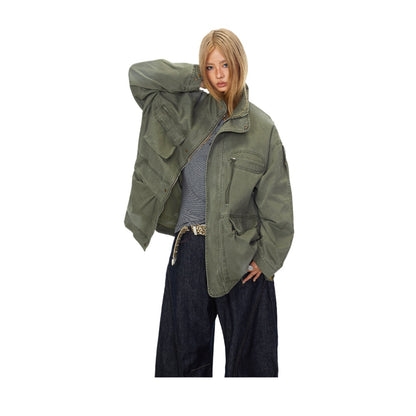 Multi-Pocket Stand Collar Zip Jacket
