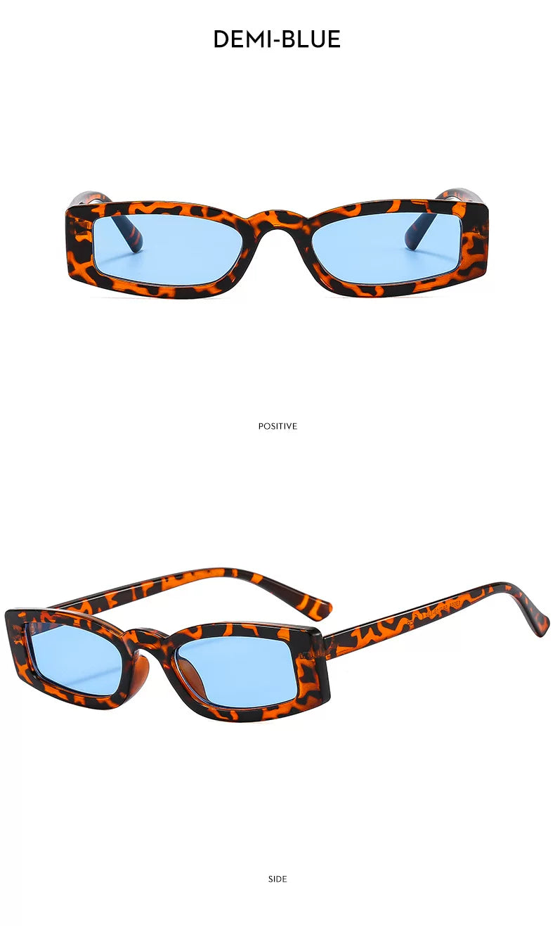 Schmale rechteckige Sonnenbrille — Farben: blau ; Rahmen- und Glasdetails