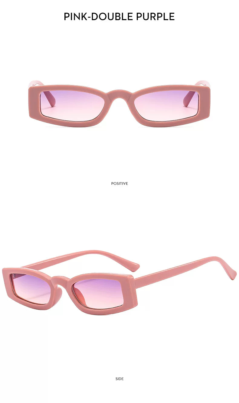 Schmale rechteckige Sonnenbrille — Farben: rosa ; Rahmen- und Glasdetails