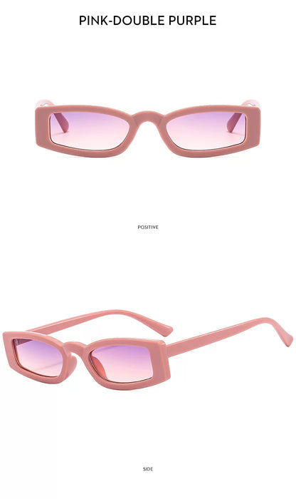 Schmale rechteckige Sonnenbrille — Farben: rosa ; Rahmen- und Glasdetails