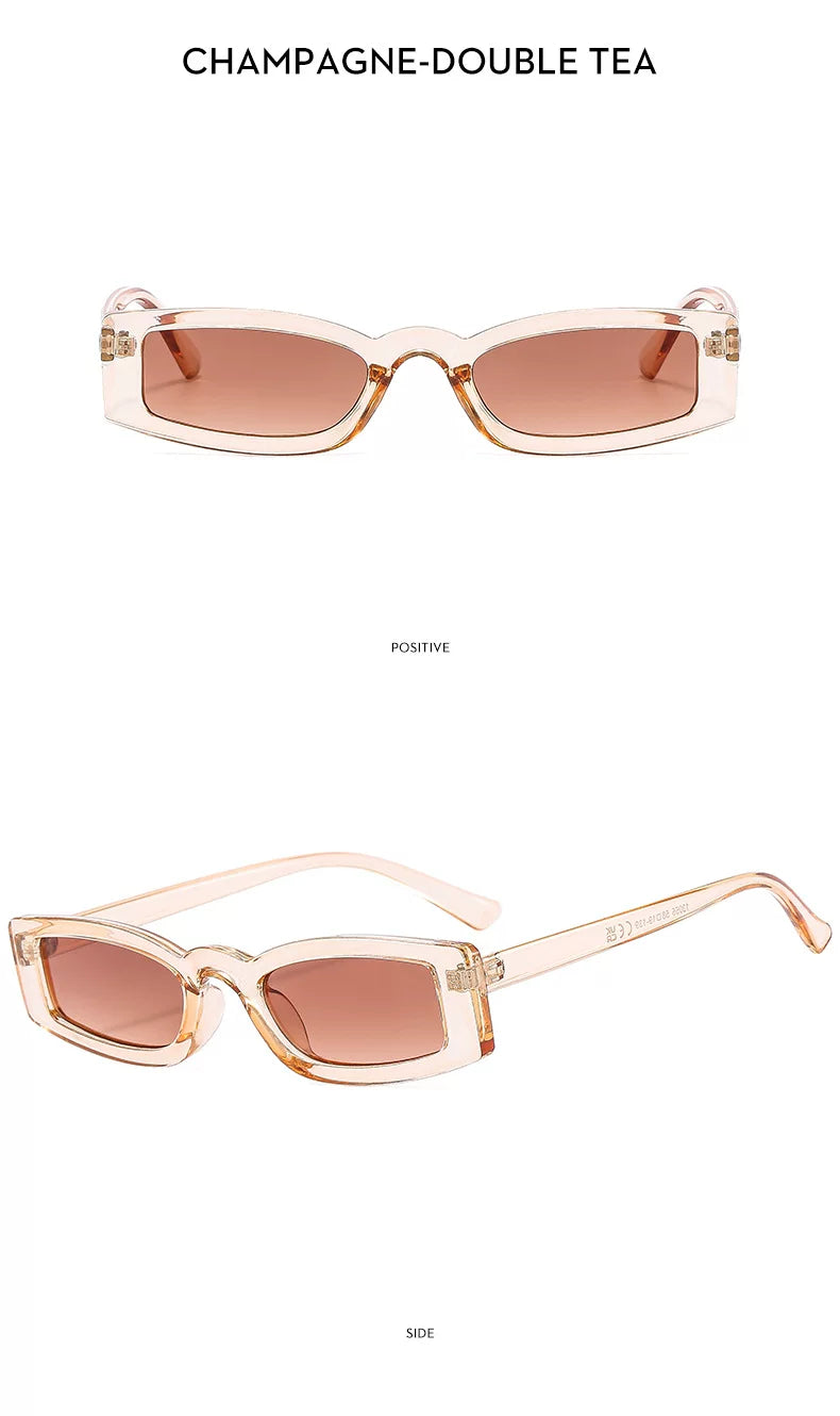 Schmale rechteckige Sonnenbrille — Farben: transparent, braun ; Rahmen- und Glasdetails