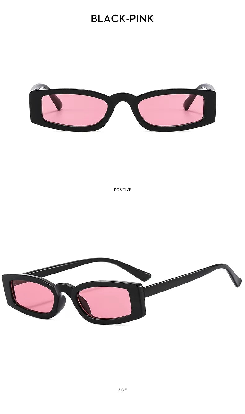 Schmale rechteckige Sonnenbrille — Farben: schwarz, rot ; Rahmen- und Glasdetails