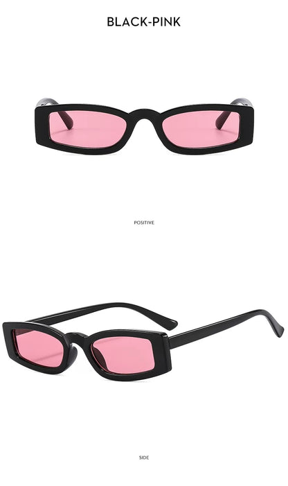 Schmale rechteckige Sonnenbrille — Farben: schwarz, rot ; Rahmen- und Glasdetails