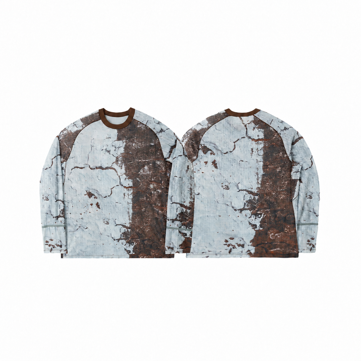 Tree print mesh long sleeve T-shirt front and back with reflective cuff strips