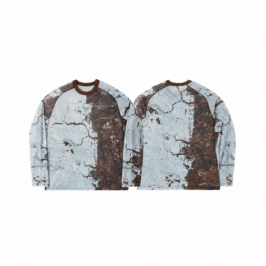 Tree print mesh long sleeve T-shirt front and back with reflective cuff strips