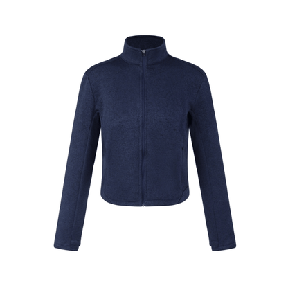 women's navy blue fleece jacket - premium lightweight zip up high collar casual