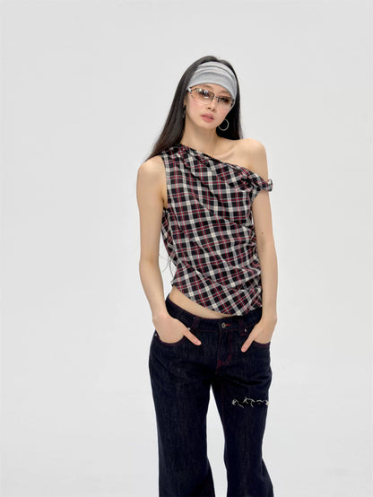Off-Shoulder Plaid Top