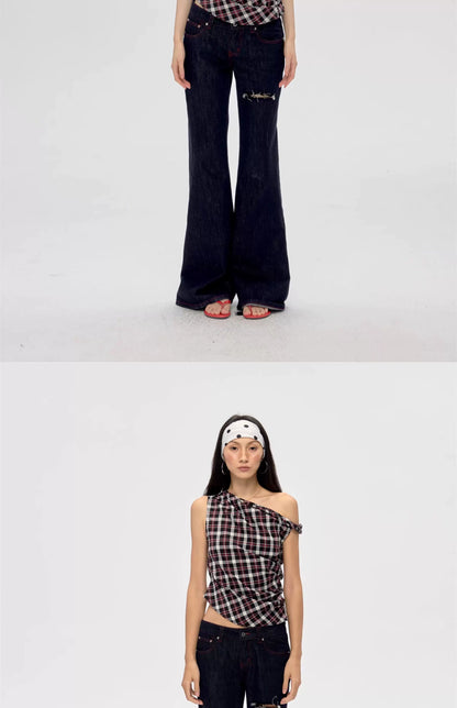 Off-Shoulder Plaid Top