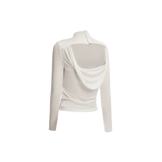 Open-Back Cowl Neck Lyocell-Wool Top