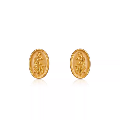 Oval Retro Relief Jewelry Set: Ring & Stud Earrings