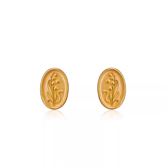 Oval Retro Relief Jewelry Set: Ring & Stud Earrings