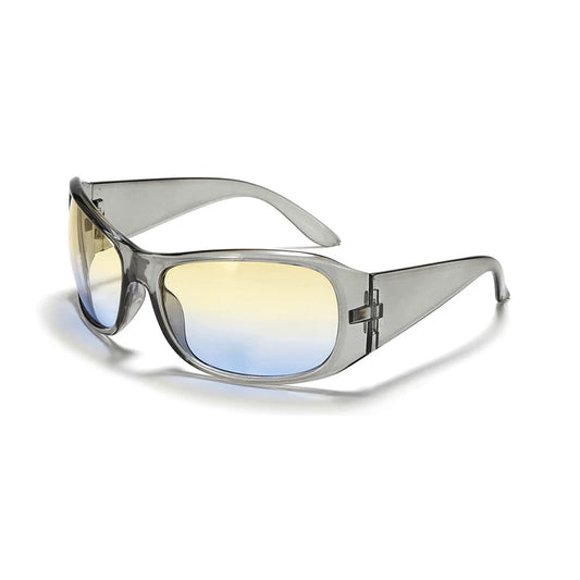 Oversized Sport-Inspired Sunglasses — Silver-tone oversized frame with light lenses