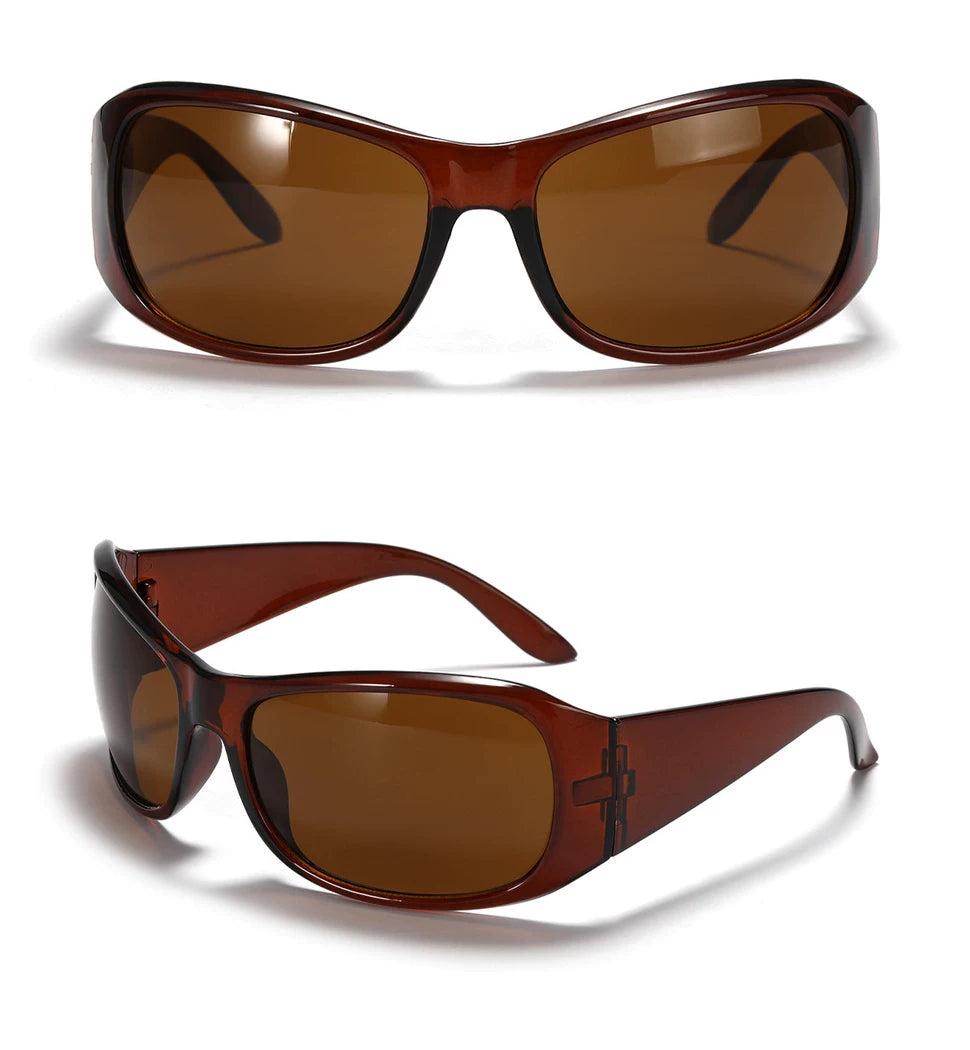 Lunettes de soleil oversize d’inspiration sportive — coloris marron