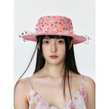 Pink Polka Dot Mesh Sun Hat product view