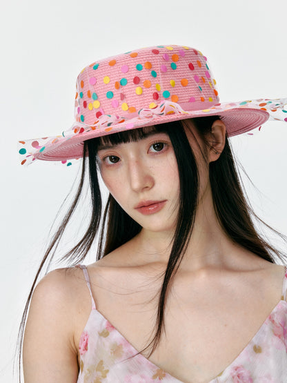 Pink Polka Dot Mesh Sun Hat product view