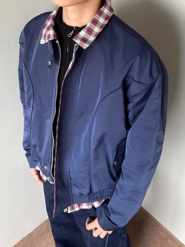 Plaid-Lined Harrington Jacket