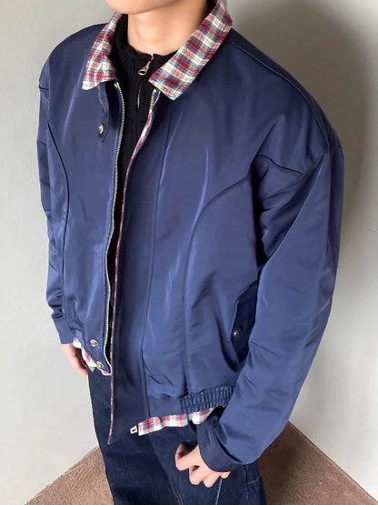 Plaid-Lined Harrington Jacket