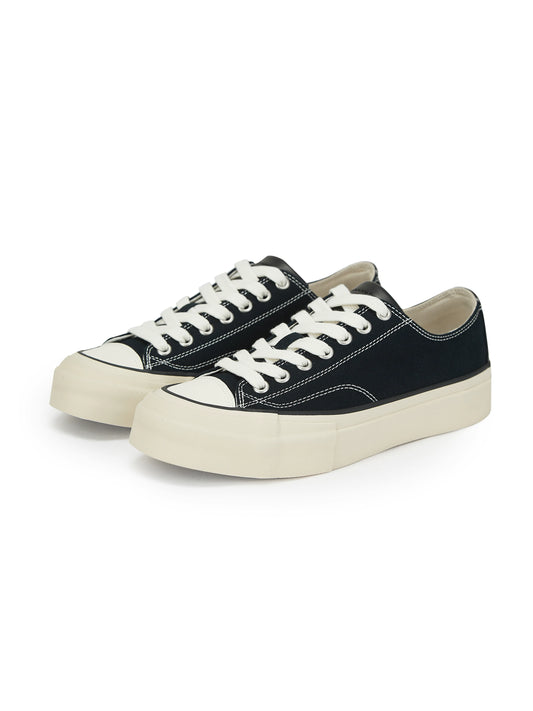 Platform Canvas Low-Top Sneakers — black canvas pair, angled view