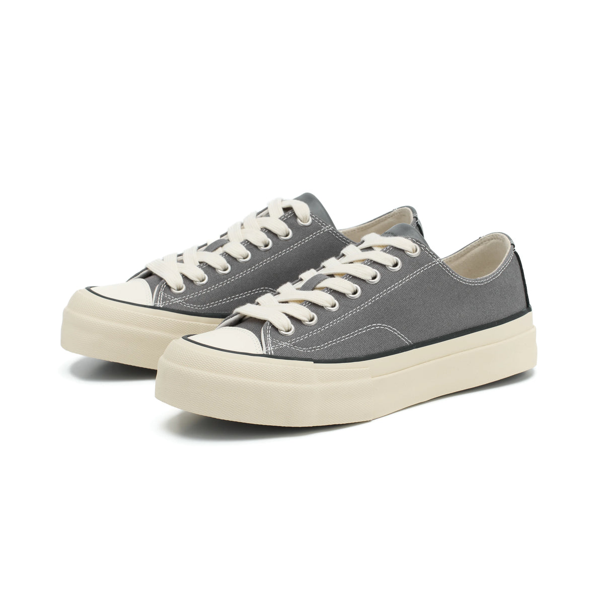Platform Canvas Low-Top Sneakers — grey canvas pair, side angle