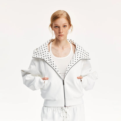 Polka Dot Colorblock Relaxed Hooded Sweatshirt
