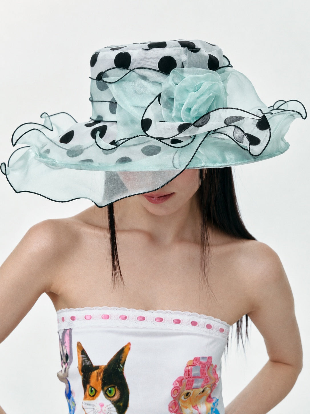 Polka Dot Ruffle Mesh Sun Hat product view