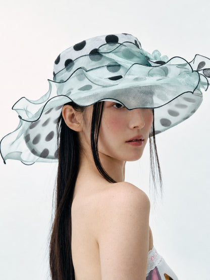 Polka Dot Ruffle Mesh Sun Hat product view