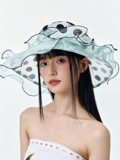 Polka Dot Ruffle Mesh Sun Hat product view